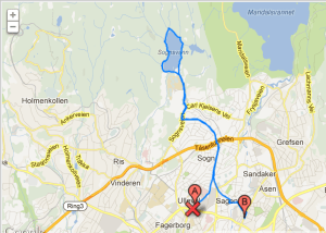 A is the hospital and B is home. Nope, didn't run the fastest route.