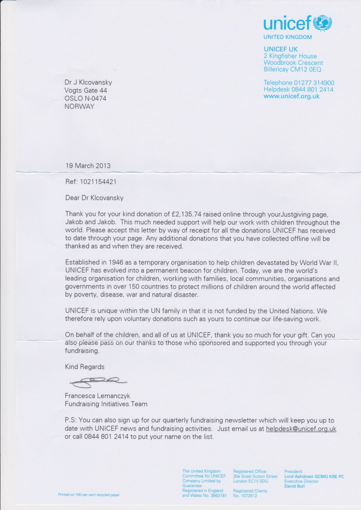 A Thank You-letter from Unicef UK