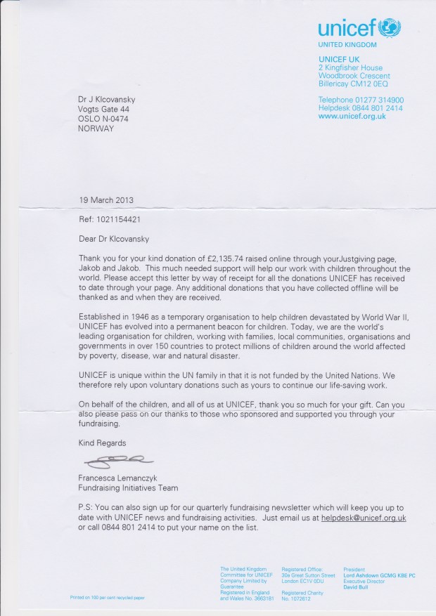 A Thank You-letter from Unicef UK