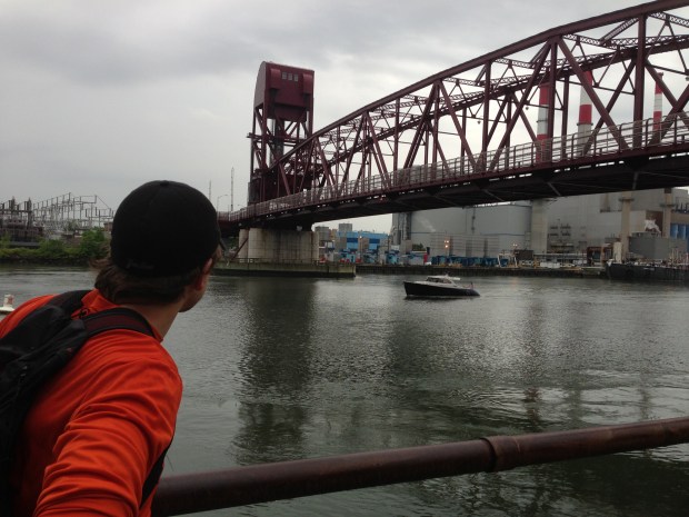 Admiring the Roosevelt Island Bridge.