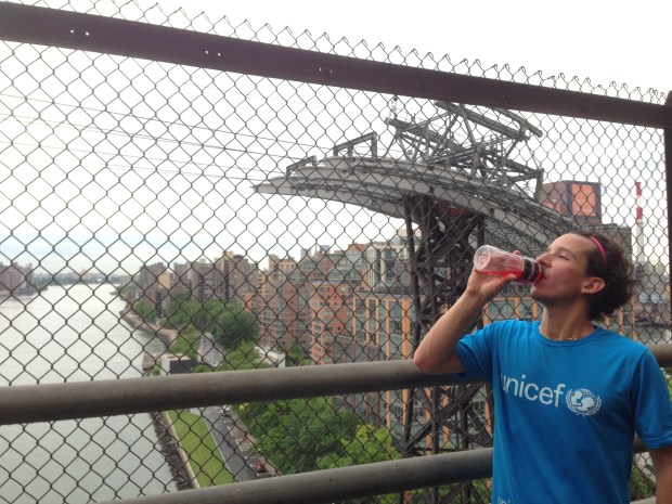 Having a drink on Queensboro bridge.