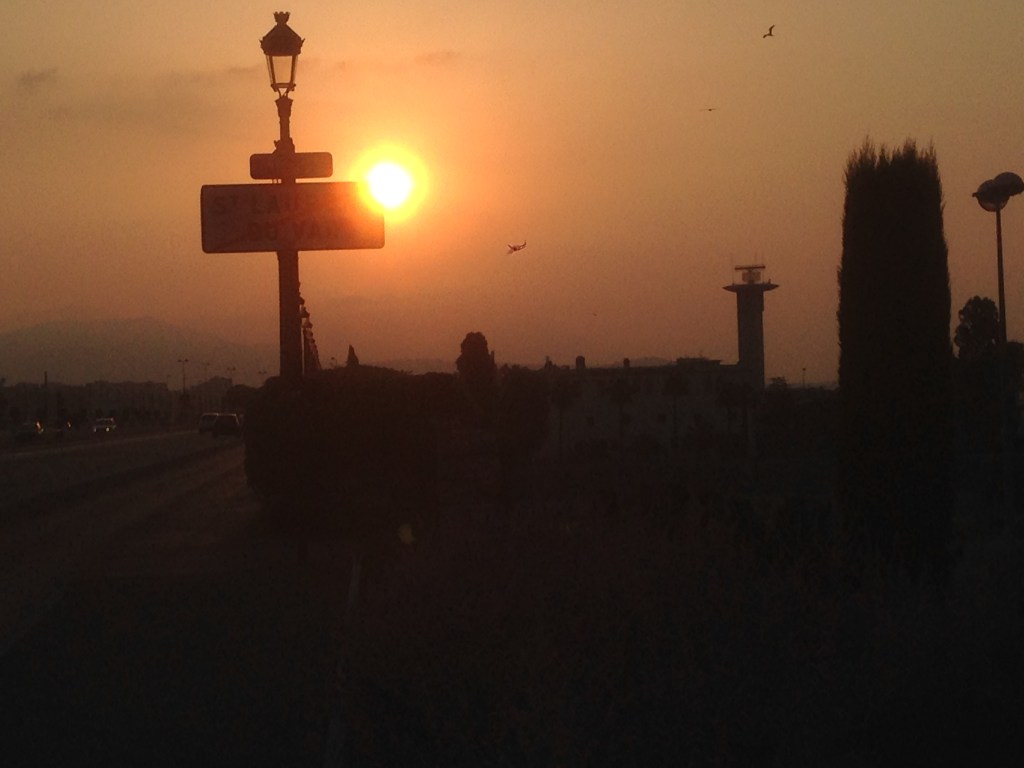 Sunrise over the bridge from Cagnes-sur-Mer to Nice.