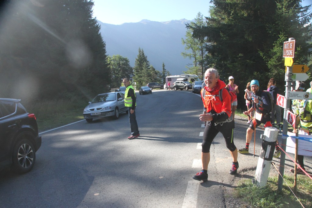 Dad reaching the first checkpoint at Champex-Lac.